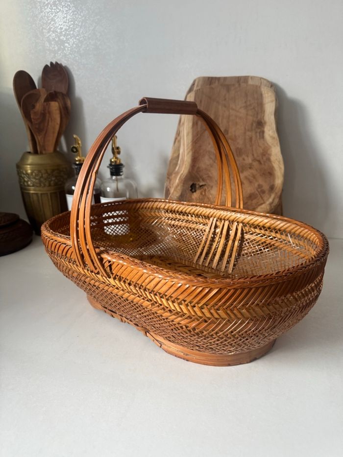 Panier ancien en osier / bambou tressé – vintage