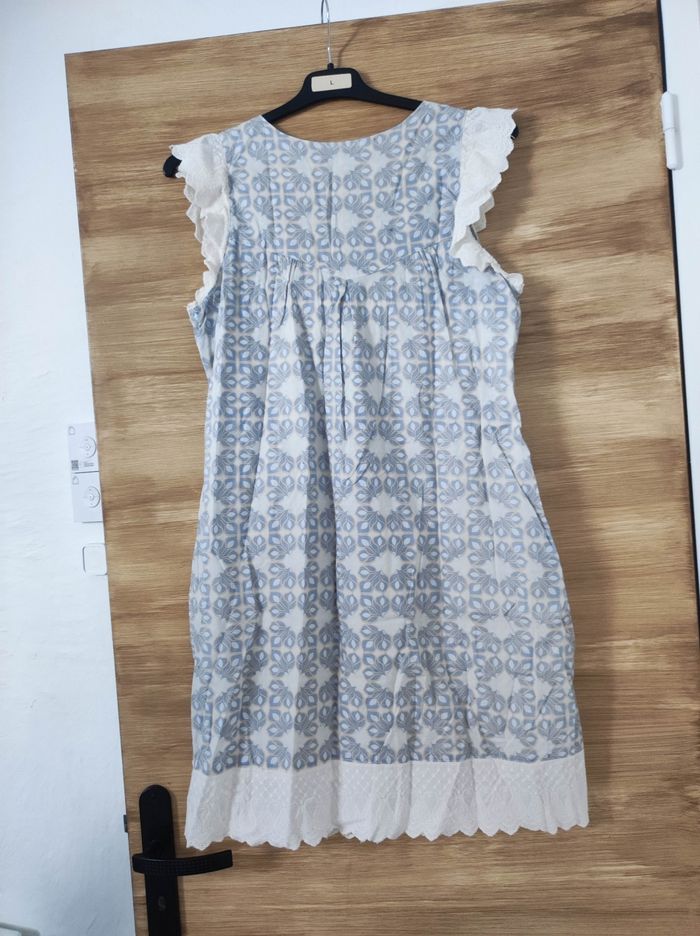 Robe courte see you soon beige bleu dentelle 38 - photo numéro 2