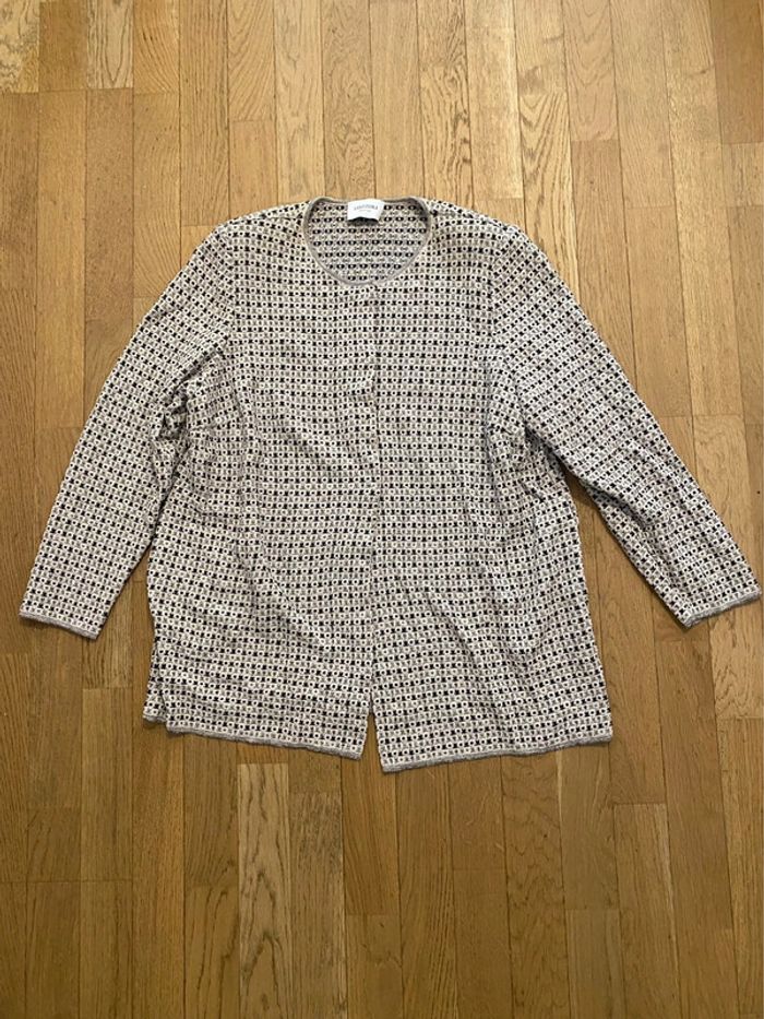 Veste longue en jacquard fin bleu et blanc Stizzoli taille 52 IT (48 FR) - photo numéro 2