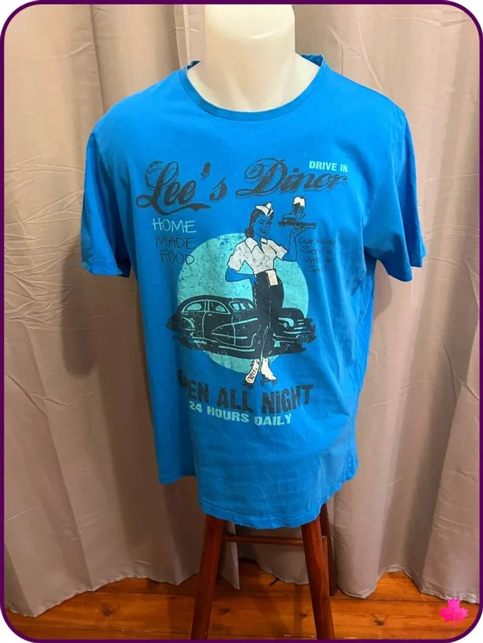 T-shirt Tex homme bleu - "Lee's Diner" - Taille M