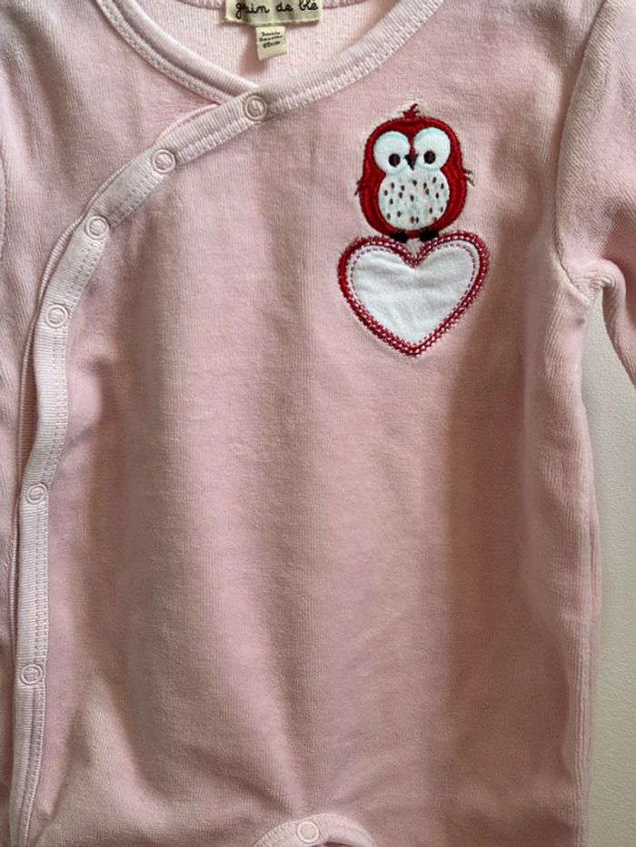 Pyjama velours chouette rose 3 mois - photo numéro 3