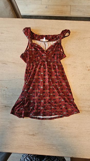 Tunique longue, sans manche rouge et noire, ceintrée, K Woman, M, nickel