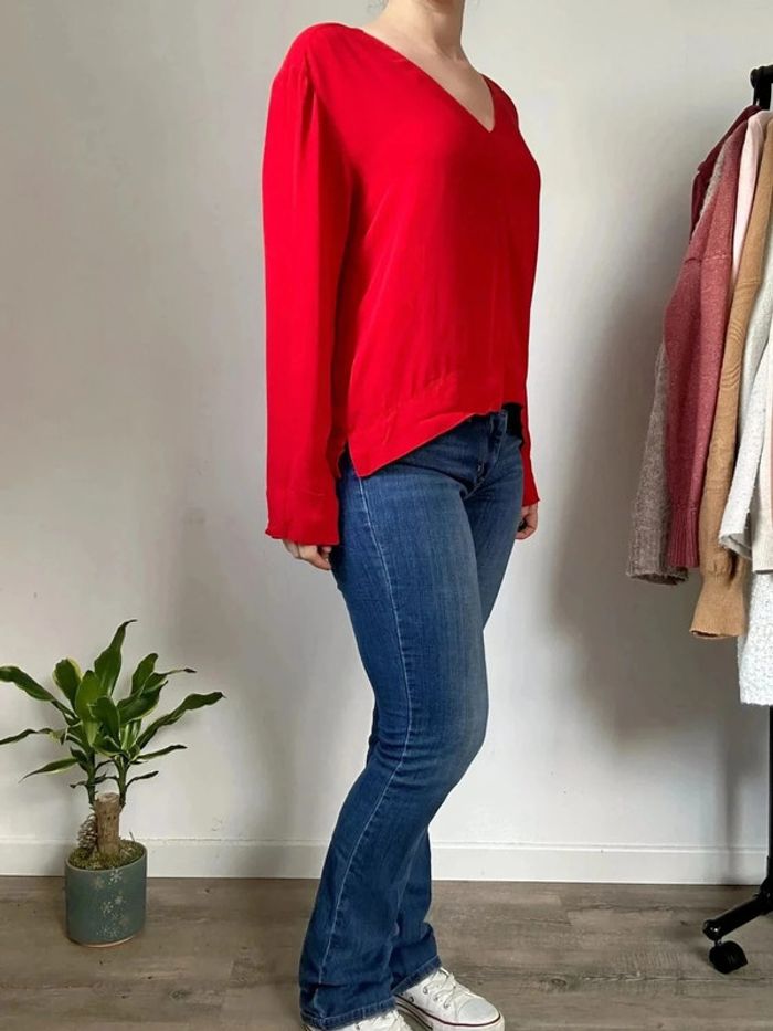 Blouse légère col V rouge vif - Taille 38 - Neuf sans étiquette - photo numéro 5