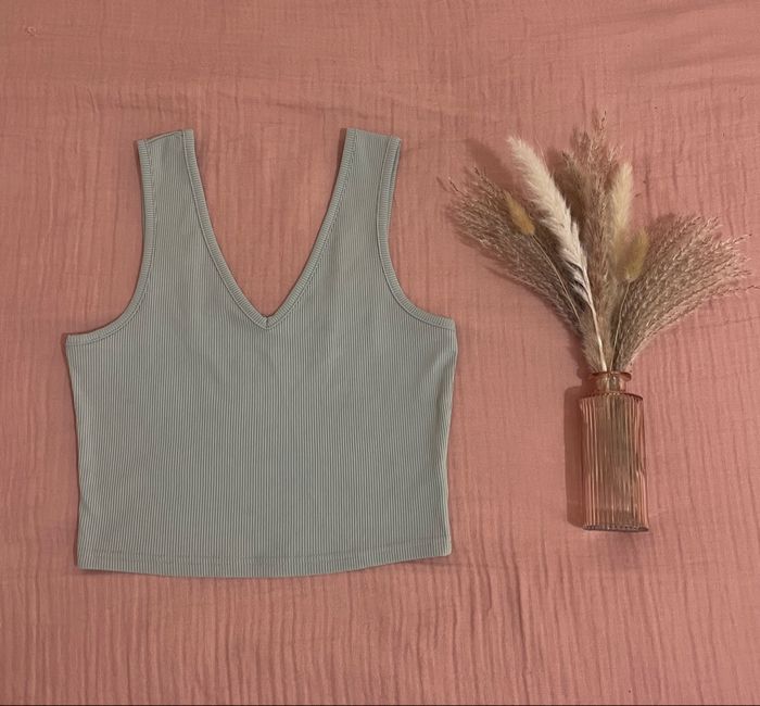 Top court, couleur menthe, col V, pour femme