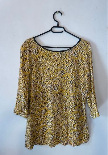Blouse jaune moutarde Promod 💛 Taille L – Manches 3/4 & détail nœud dos