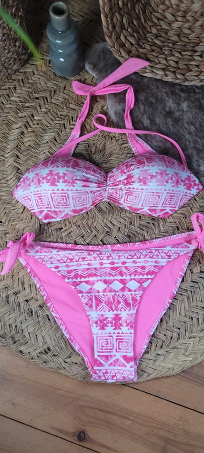 Bikini blanc et rose Parfait état Taille L - photo numéro 3