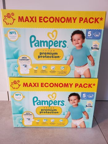 Lot de 2 cartons de couches pampers premium protection taille 5