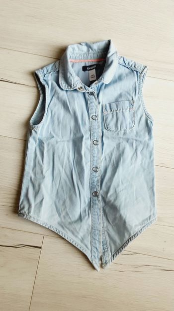 Vêtement fille blouse chemise sans manches bleue Okaïdi 4 ans