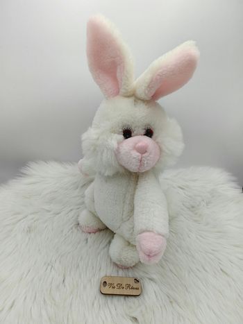 Peluche doudou lapin Blanc Rose Yeux Rouge Vintage