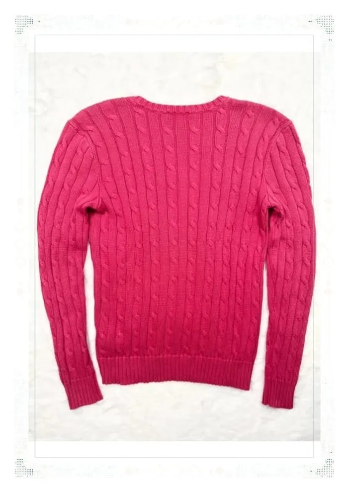 Ralph Lauren pull femme coton torsadé rose col V taille S - photo numéro 3