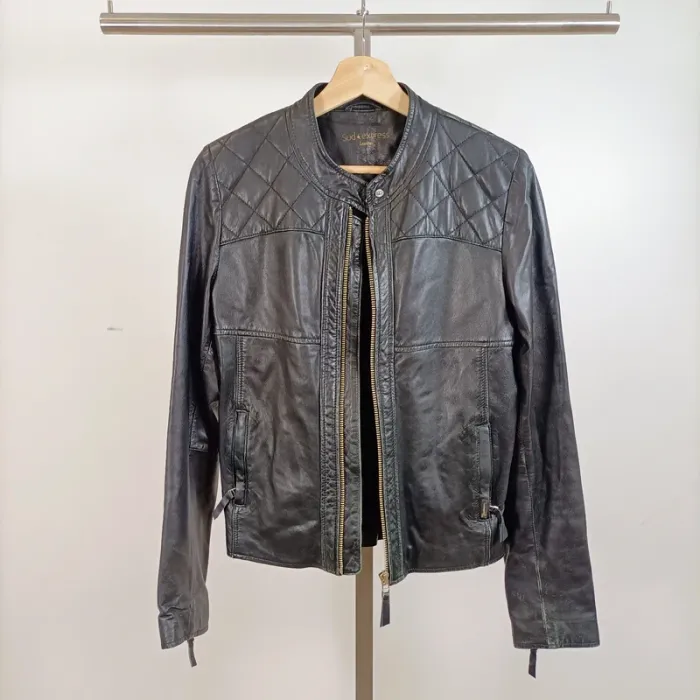 Blouson cuir noir matelassé col rond Sud Express modèle Bartok taille L A876 - photo numéro 7