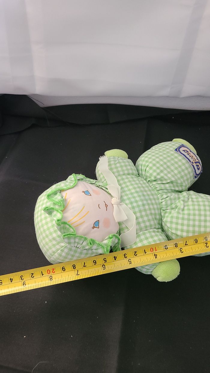 Doudou Poupée vintage Ajena - Vichy vert - grelot - photo numéro 2