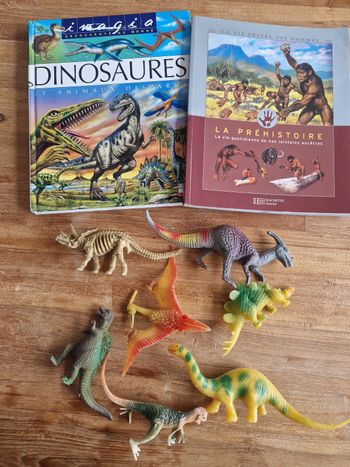 Lot livres prehistoire / dinosaures + figurines