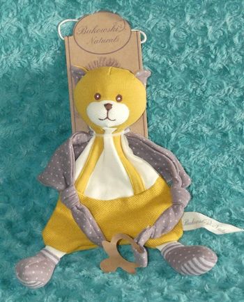 Doudou plat ours/chat jaune ocre Bukowski natural 🐻Neuf