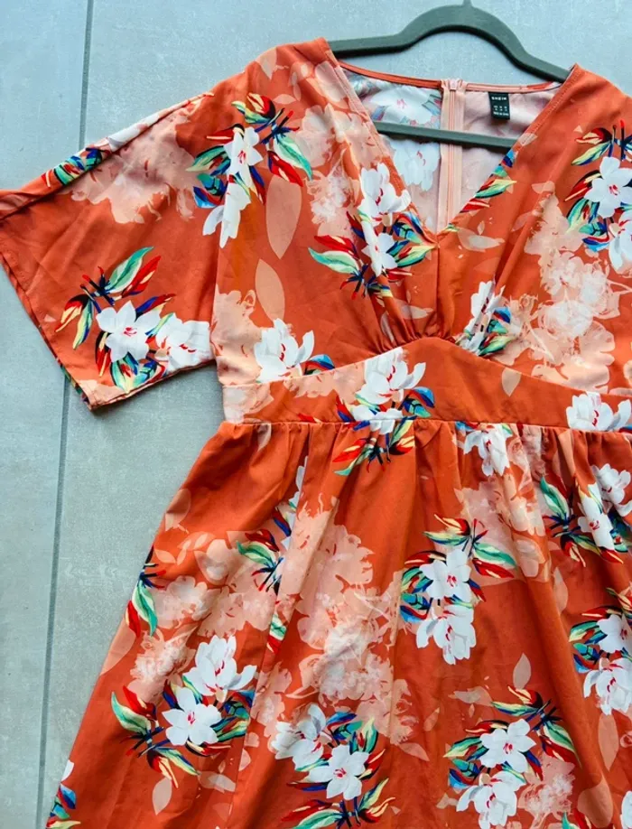 Magnifique robe longue orange fleurie automnale neuve - photo numéro 2