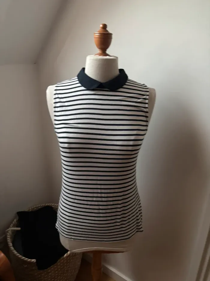 💙 Très beau top marinière col Claudine - T40 - photo numéro 4