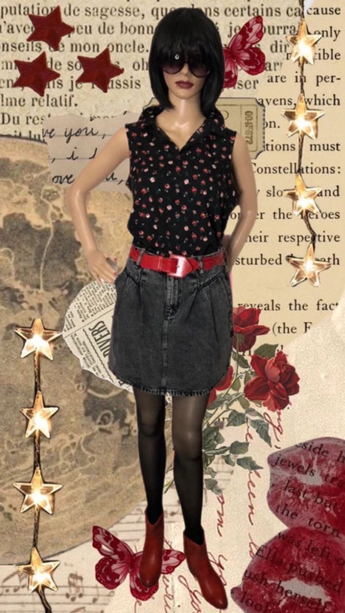 🖤🌹 Aesthetic Y2K pop rock rockabilly outfit set ,lot tenue jupe et chemise sans manches🌹🖤 - photo numéro 2