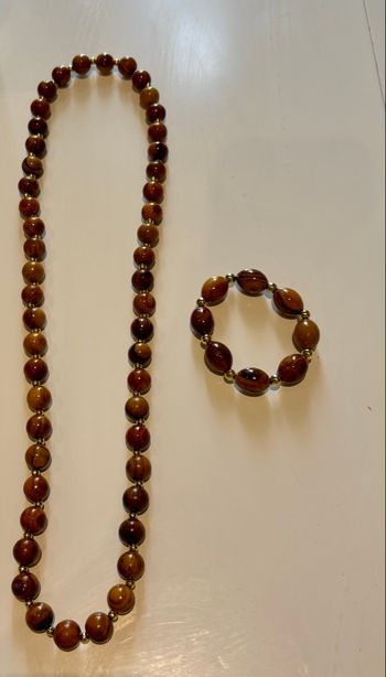 Parure en bois & doré – Collier & bracelet assortis