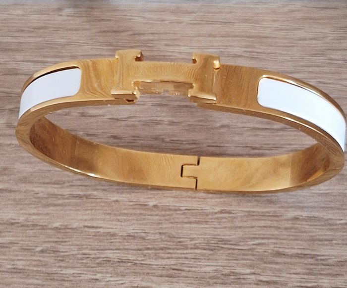 Bracelet jonc acier inoxydable doré et blanc - taille 18 cm - photo numéro 7