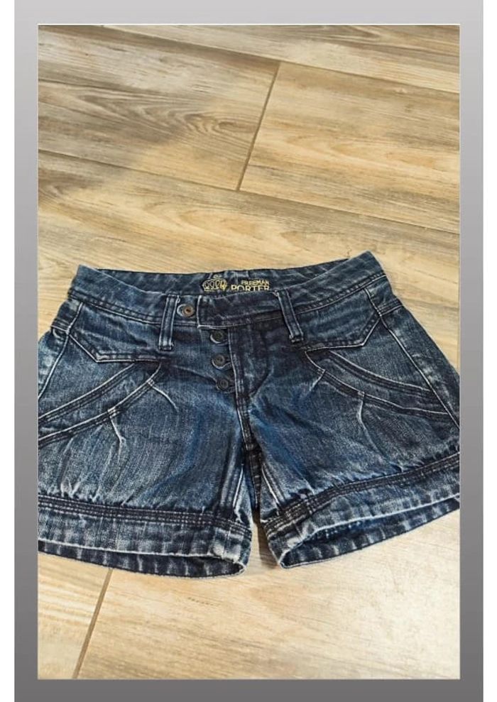 Short en jeans bleu marine pailleté doré Taille 25 Freeman Porter
