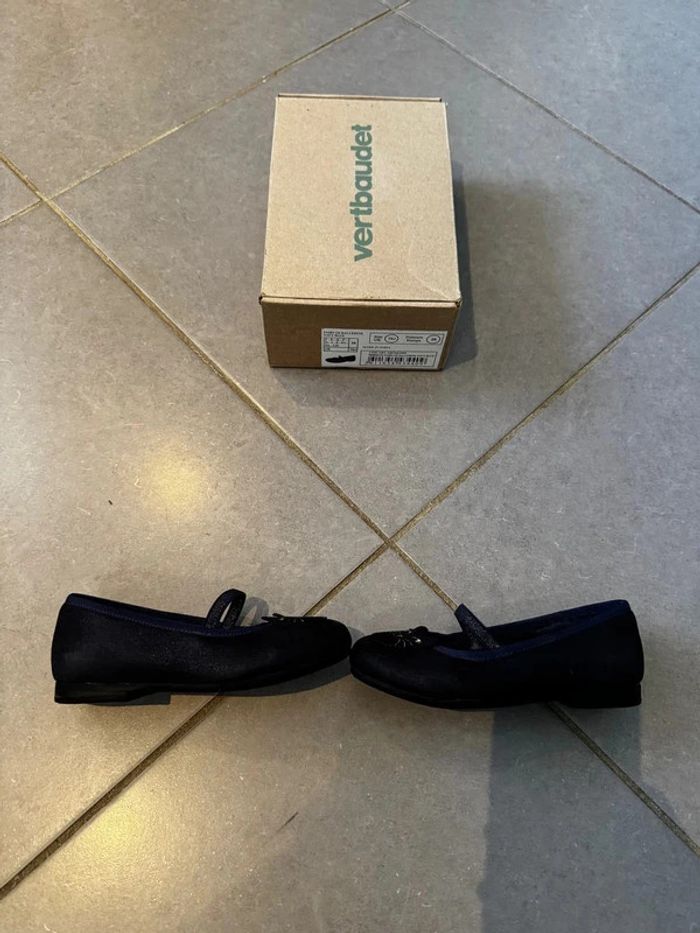 Ballerines en cuir avec élastique de serrage - Vertbaudet - Tête de chat - Bleu marine - 28 - photo numéro 4