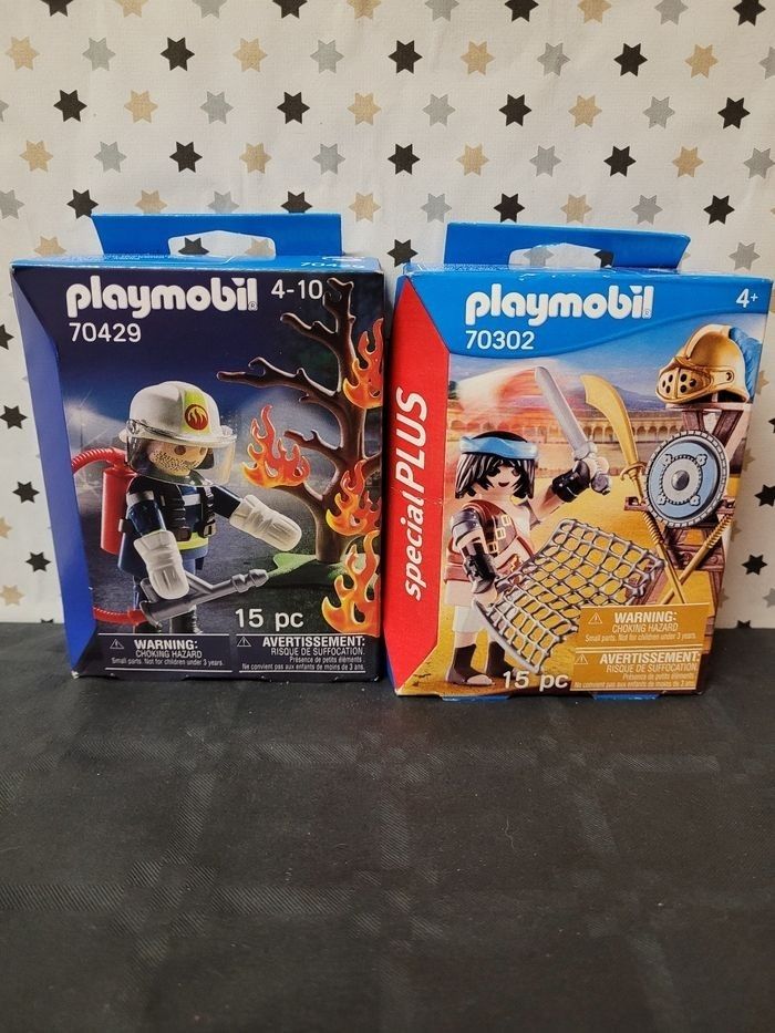 Lot de 2 boîtes playmobil  70429 pompier + 70302 gladiateur