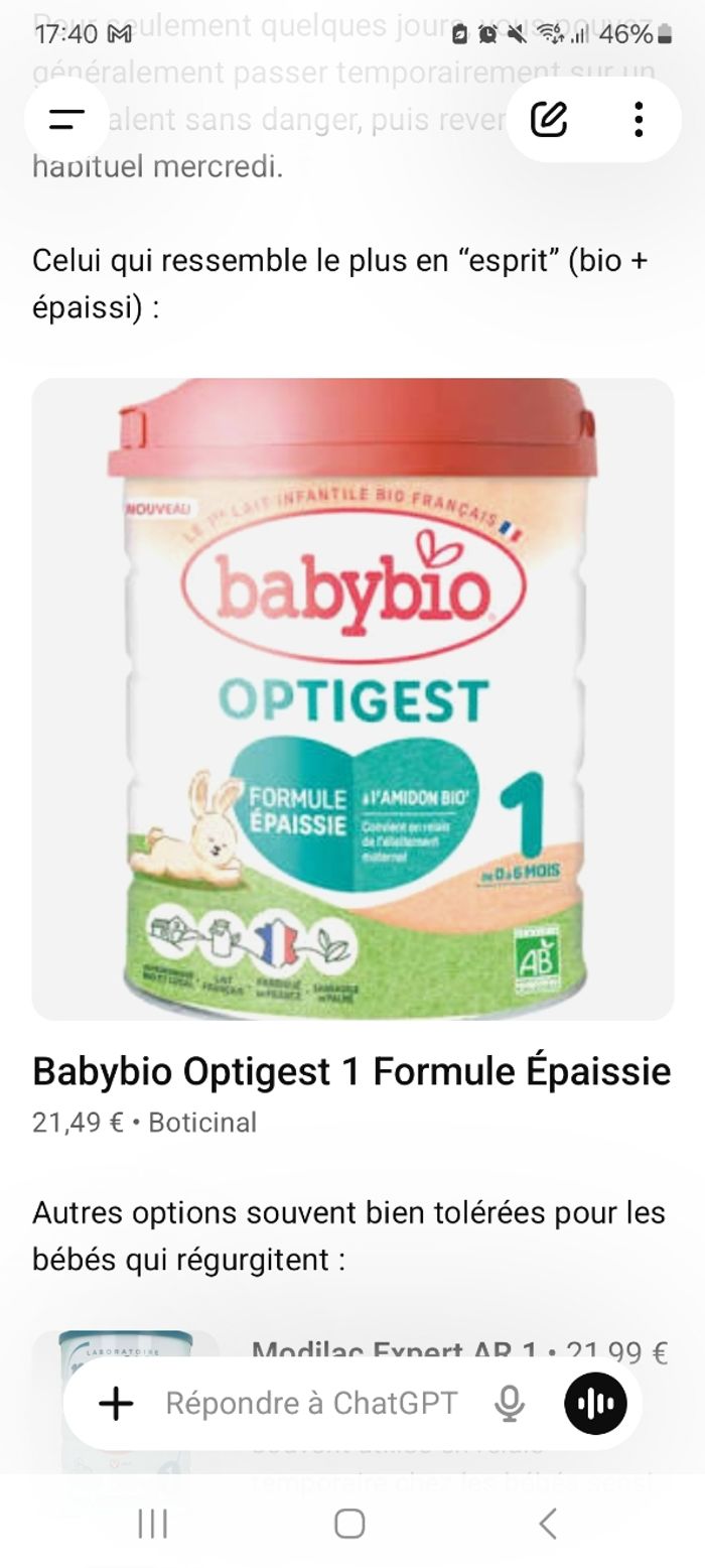 Lait 1er age babybio optigest epaissi - photo numéro 4
