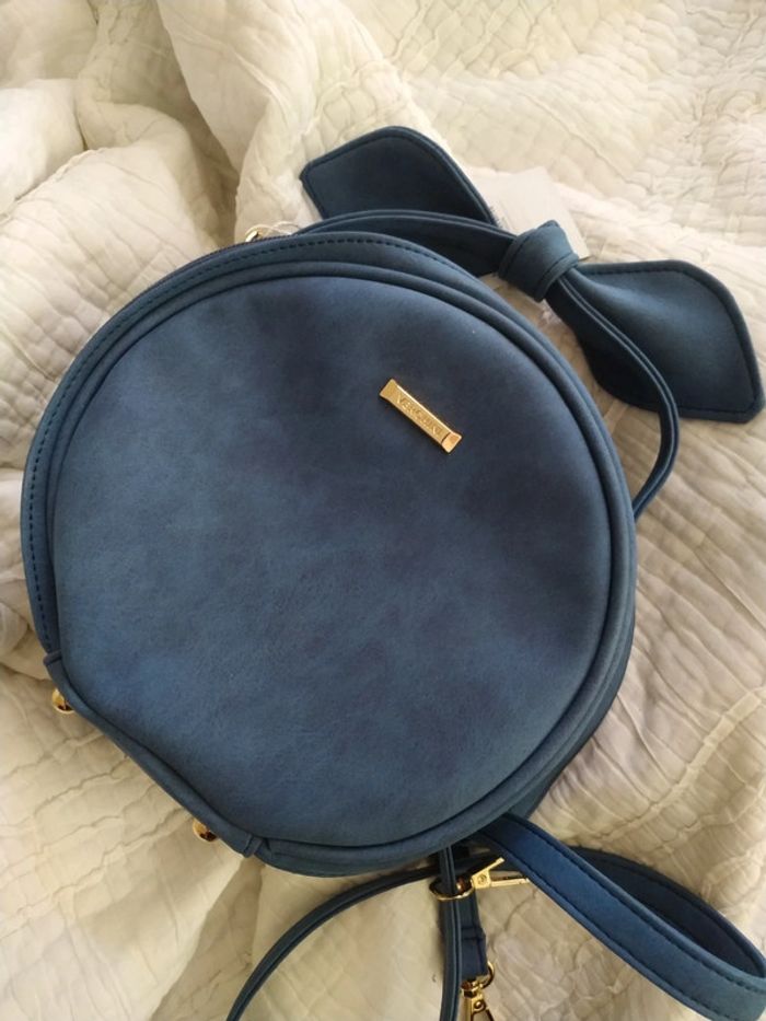 Sac bandoulière bleu et doré, avec noeud - photo numéro 2
