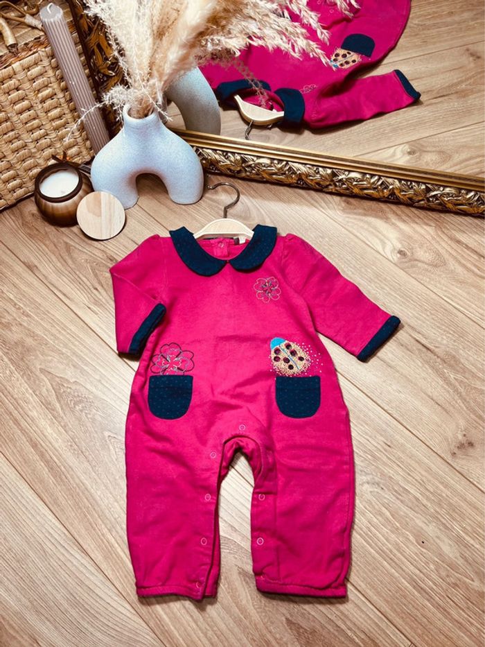 Taille 6 mois barboteuse fille orchestra rose fuchsia bleu marine * fleurs * 🎀