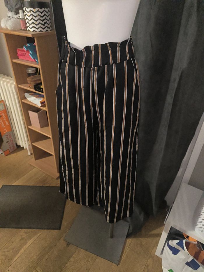 Pantalon léger noir à rayures marron Gérard Pasquier taille S - photo numéro 2