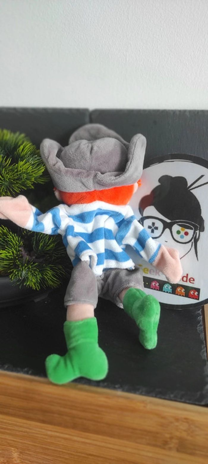 doudou marionnette pirate roux chapeau crane bleu vert rayé hema Rayure Gris - photo numéro 2