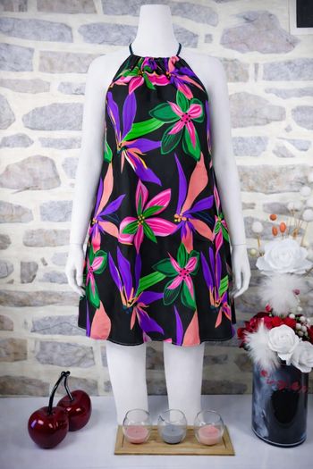 Robe danse florale noire et multicolore Femme taille 52 marque Asos 🪷 