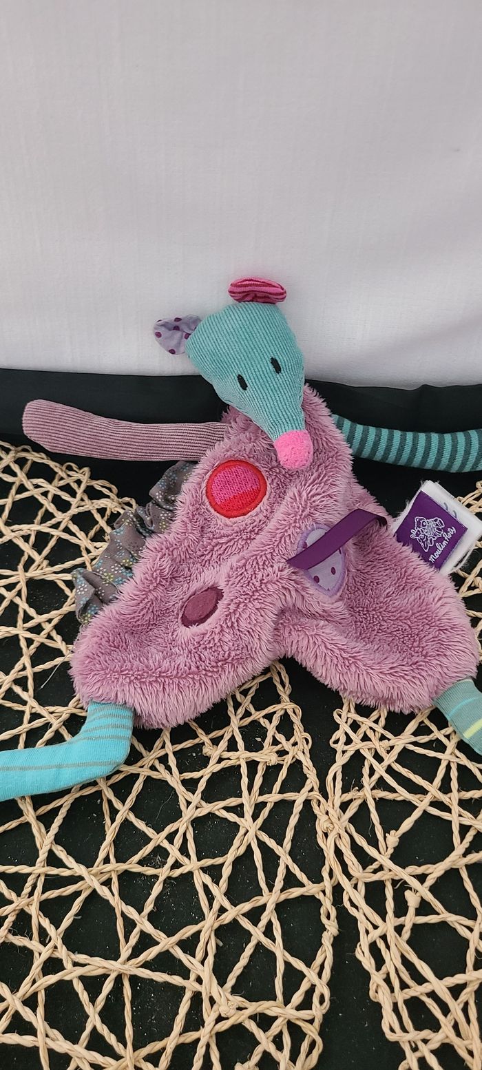 Doudou plat Souris violet mauve bleu Les Jolis Pas Beaux MOULIN ROTY - photo numéro 3