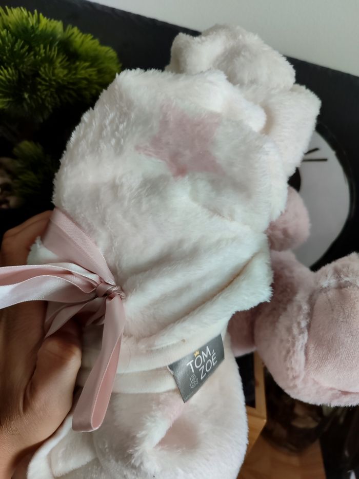 peluche couverture plaid ours tom & Zoé rose blanc étoile Gris Coeur PE0235 - photo numéro 4
