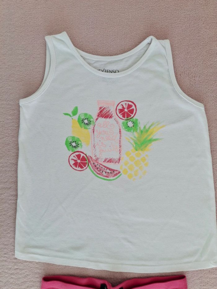 Ensemble In Extenso 6 ans : débardeur blanc motif coktail de fruit et legging court rose fuchsia - photo numéro 3