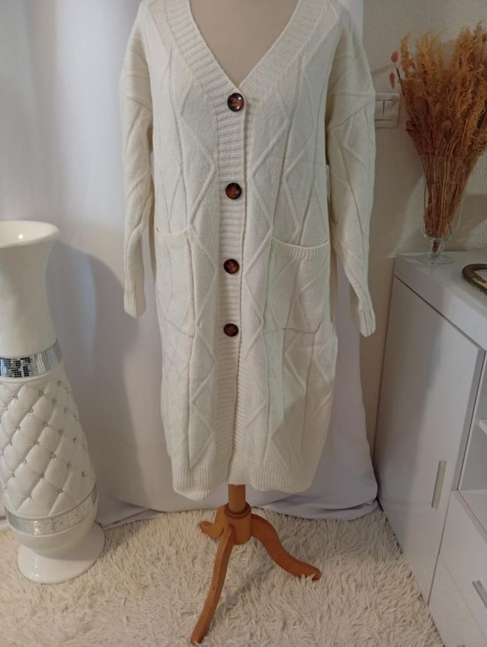 Gilet cardigan beige avec poches - photo numéro 4