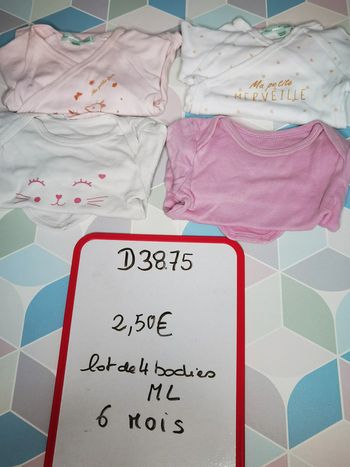 D3875 - lot de 4 bodies fille 6 mois