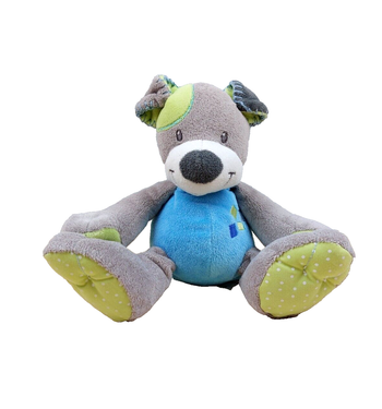 Peluche doudou chien Manon et Valentin DOUKIDOU vert gris bleu vert pois blanc