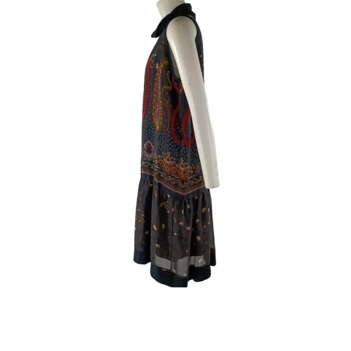 Robe Marron motif cashemire en voile avec doublure col roulé - Robe sans manches Taille M A1117 - photo numéro 3