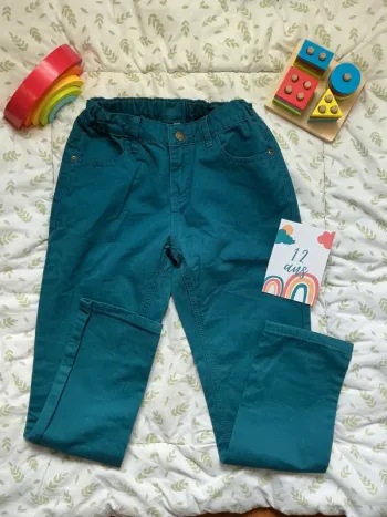 pantalon bleu vert taille réglable 12 ans coupe slim