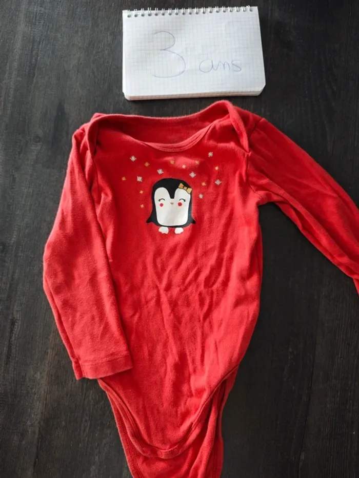 Body manches longues pingouin rouge