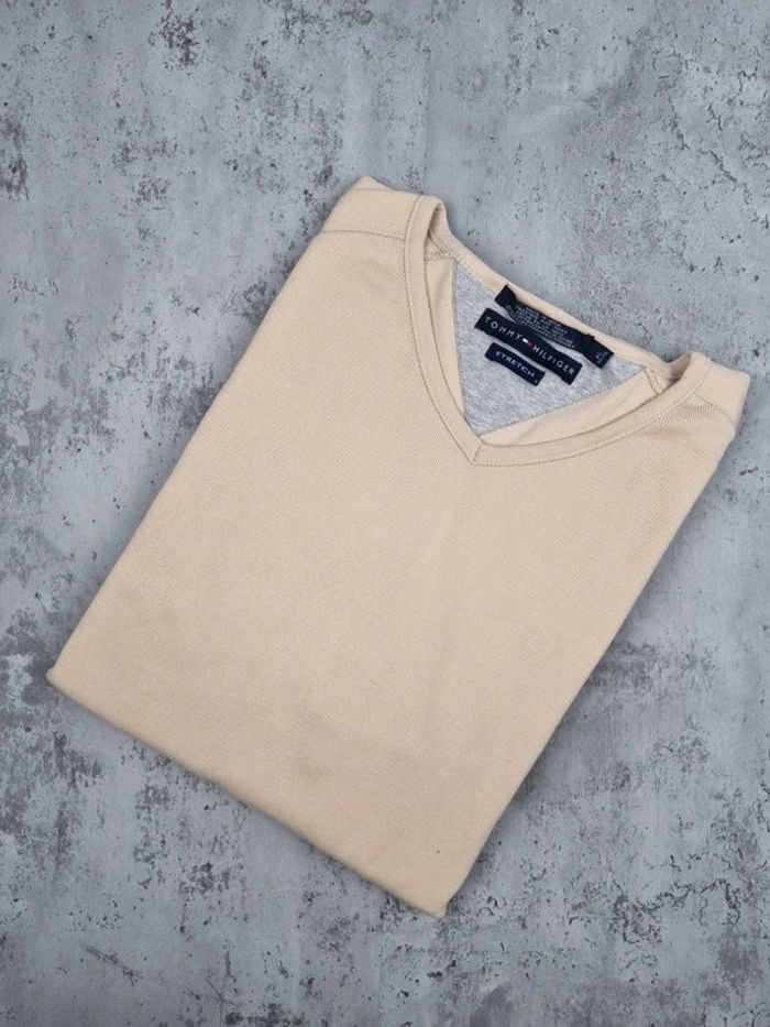 Pull col V manches courtes Tommy Hilfiger beige – Taille XL Homme