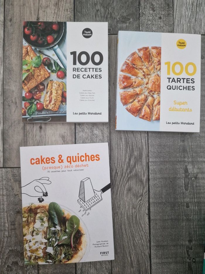 Lot de 3 livres cuisine quiches tartes cakes