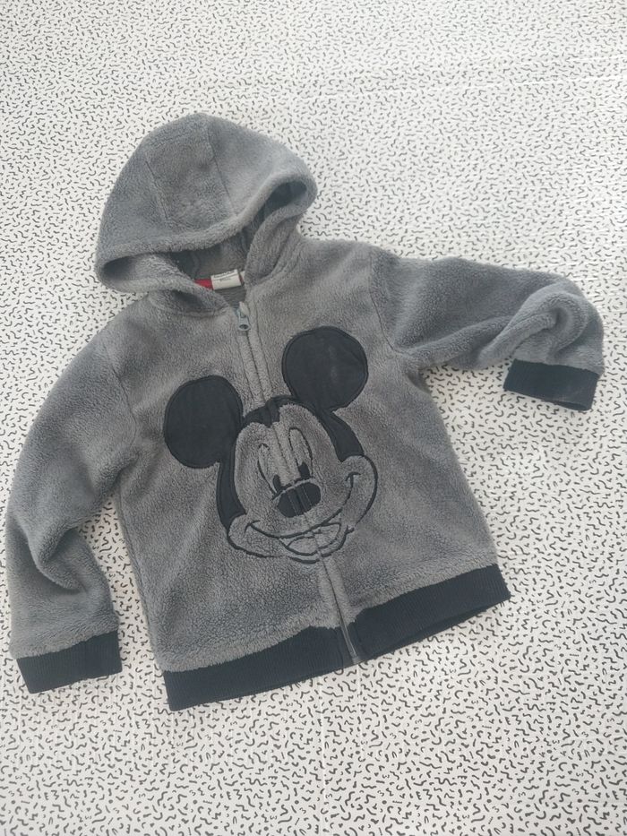 Sweat zippé Disney Mickey 5 ans gris polaire capuche chaud mixte - photo numéro 1