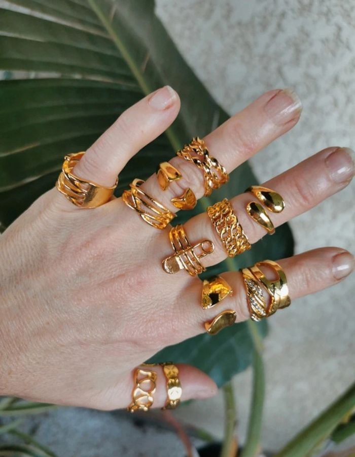 A36 Lot de 12 bagues dorées or tendance ajustable - photo numéro 3