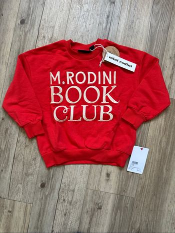 Pull sweat rouge brodé mini rodini 3/5 ans neuf