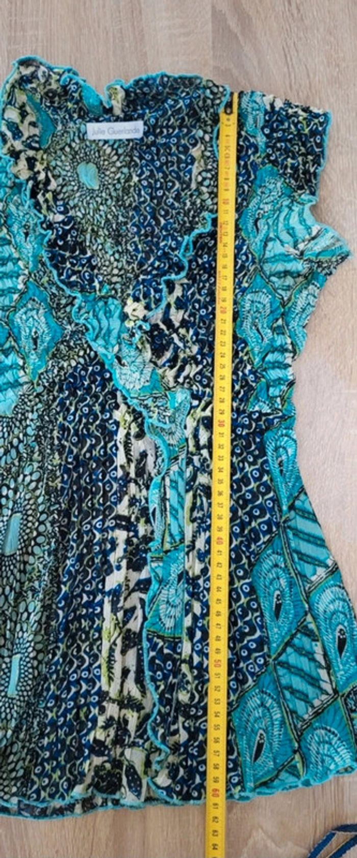 Blouse manches courtes à motifs bleu marine turquoise et vert anis Julie Guerlande Taille 1 ou 34 - photo numéro 11