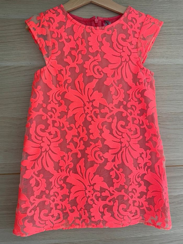 Robe Orchestra corail. Motifs dentelles. 5 ans