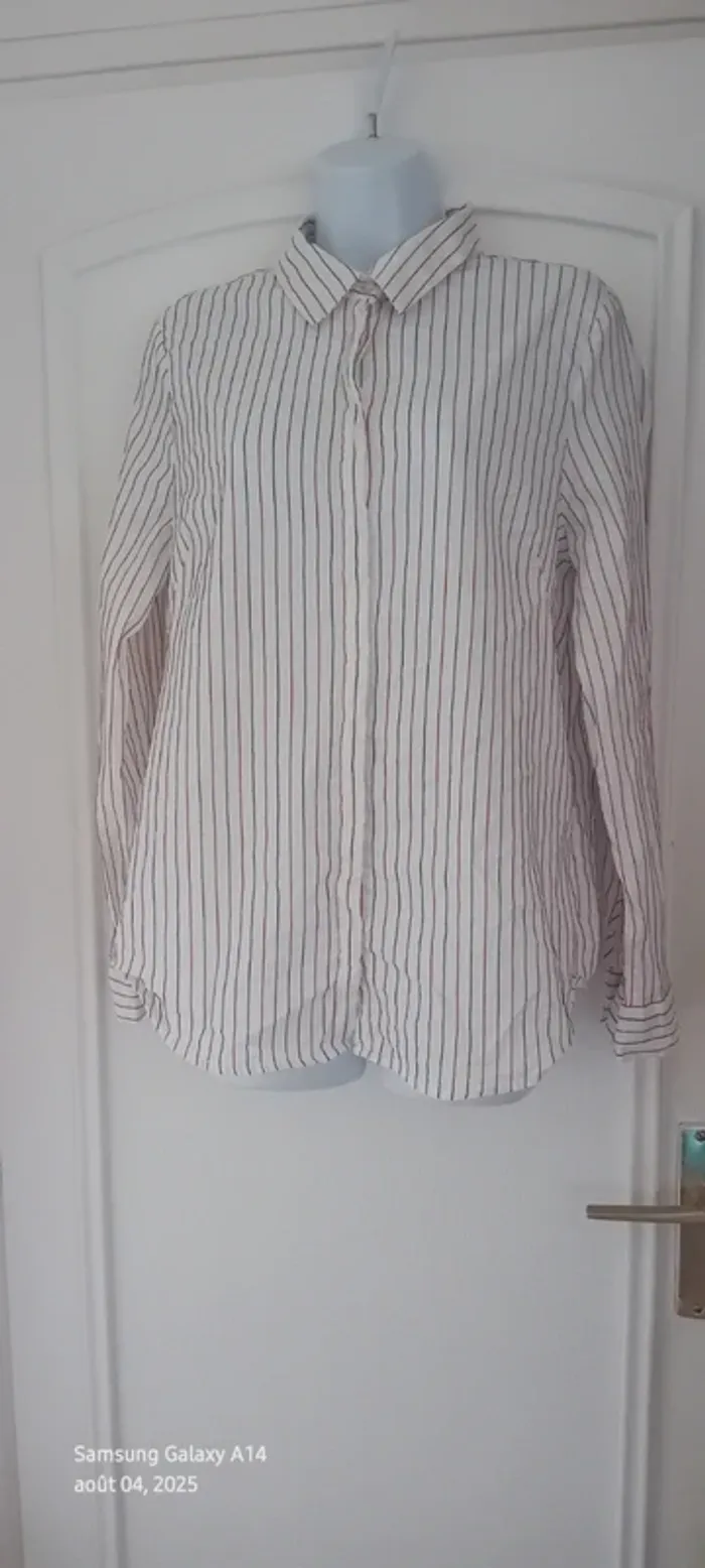 Chemise longue manches longues avec rayures bleu blanc rouge blanche femme 44 phildar - photo numéro 8