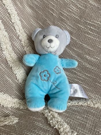 Peluche doudou 20cm Tom et kiddy ours gris et bleu très bon état